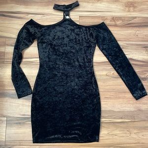 Bear Dance Velvet Off the Shoulder Bodycon Dress w/ built in choker